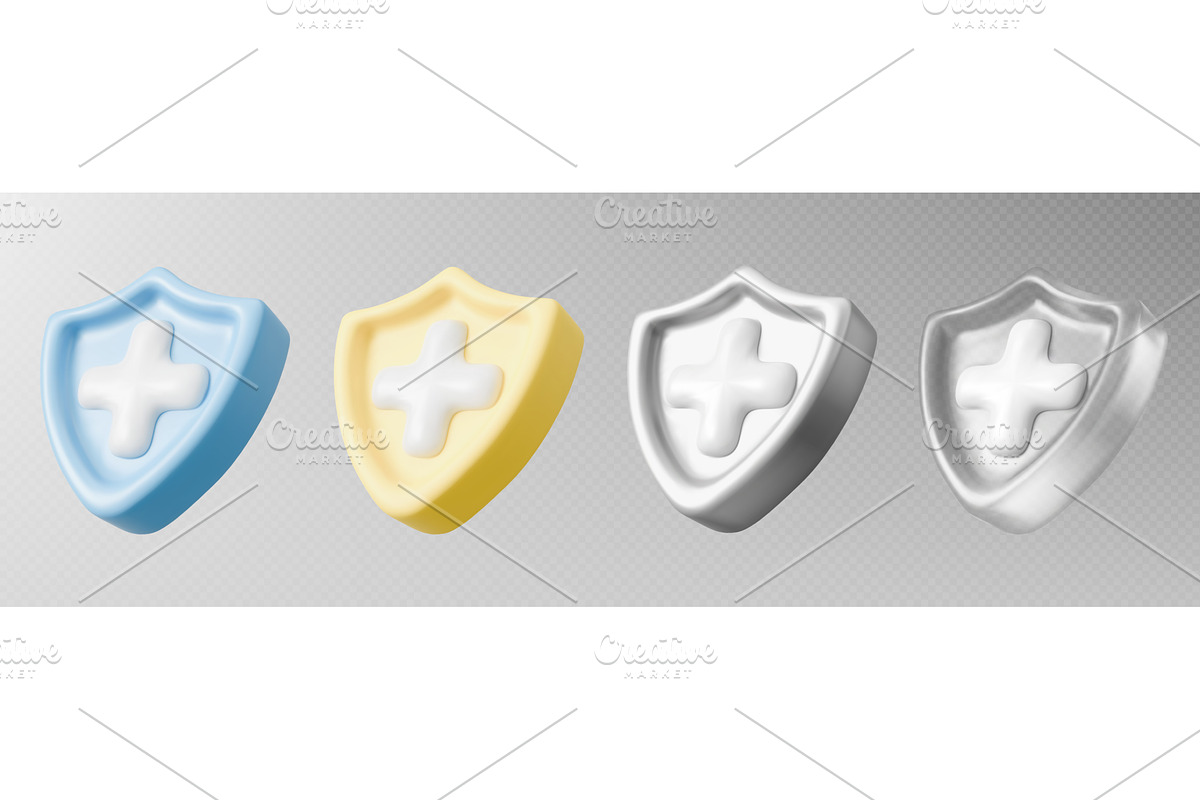 3d health shield icons with plus, an Object Illustration by art PVP - market