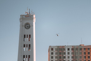 Urban Clock Tower And Helicopter, an Architecture Photo by SkyNext