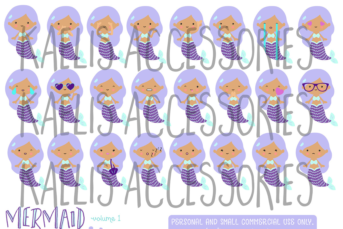 MERMAID EMOJIS CLIPART - SVG and PNG, a Graphic by Millie Paper Co. (Photo 3 of 4)