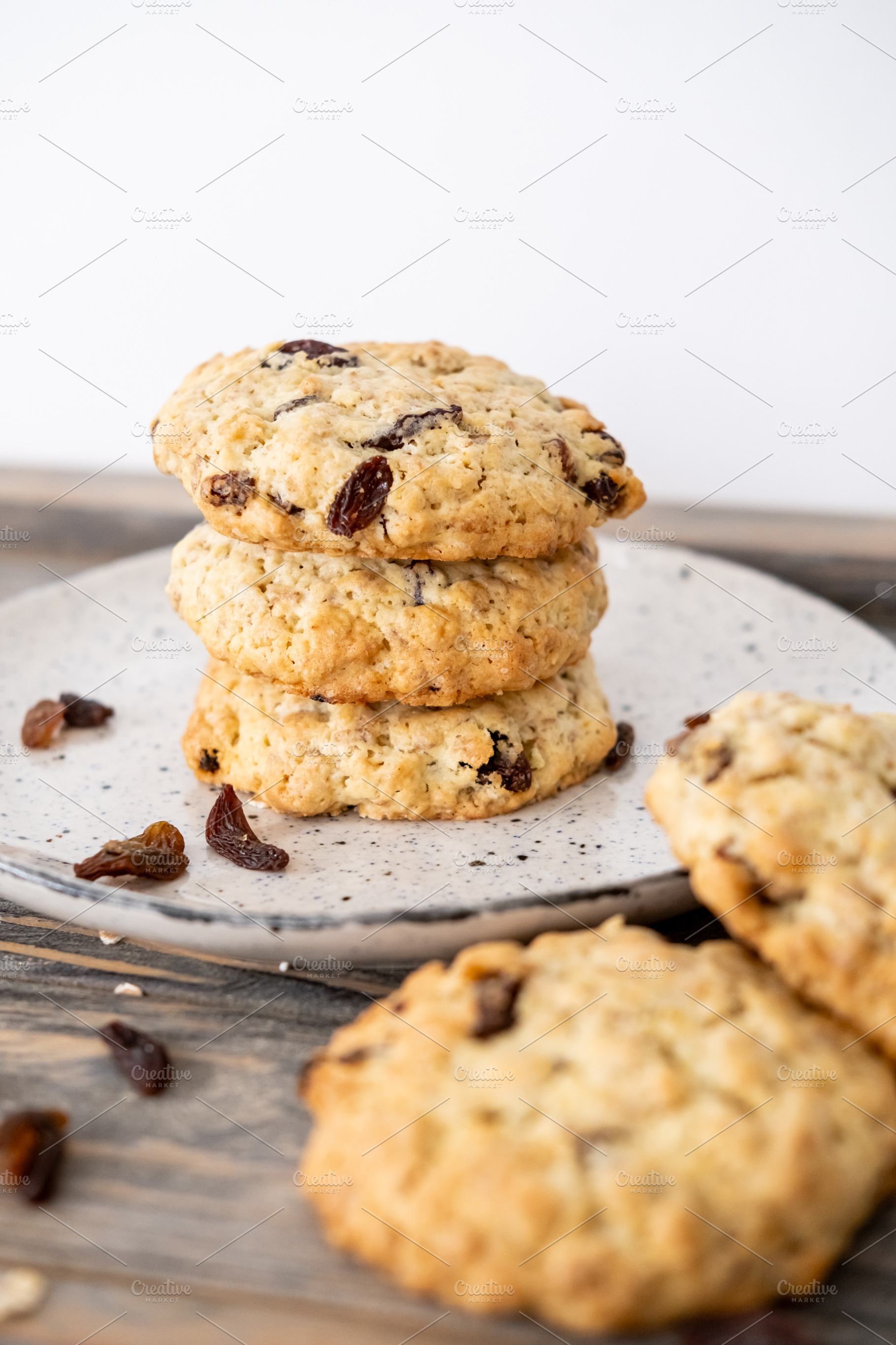 Oatmeal treat rustic food served healthy cookies, a Food & Drink Photo by Photo Drive Studio