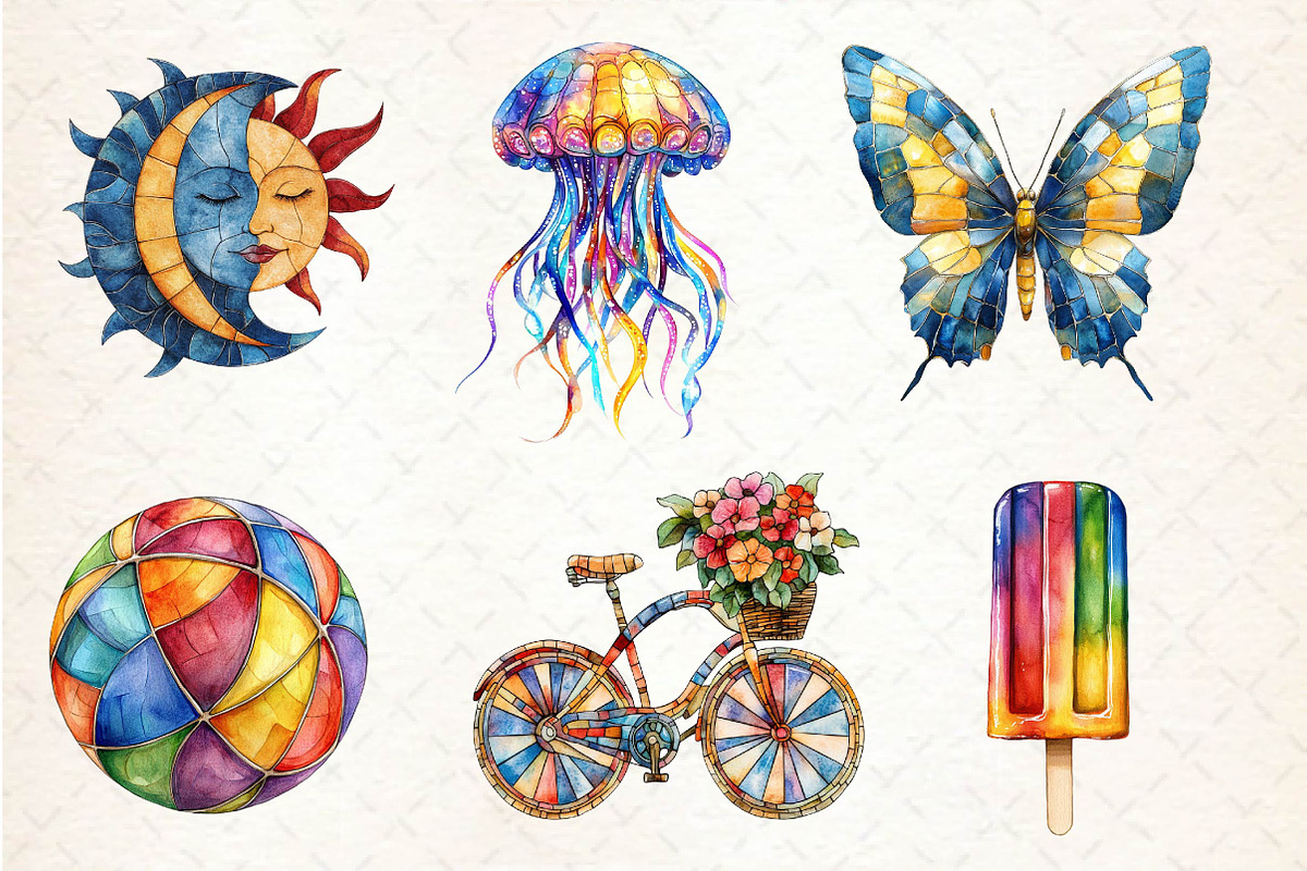 Stained Glass Summer Clipart, an Illustration by Dream Creation (Photo 5 of 6)