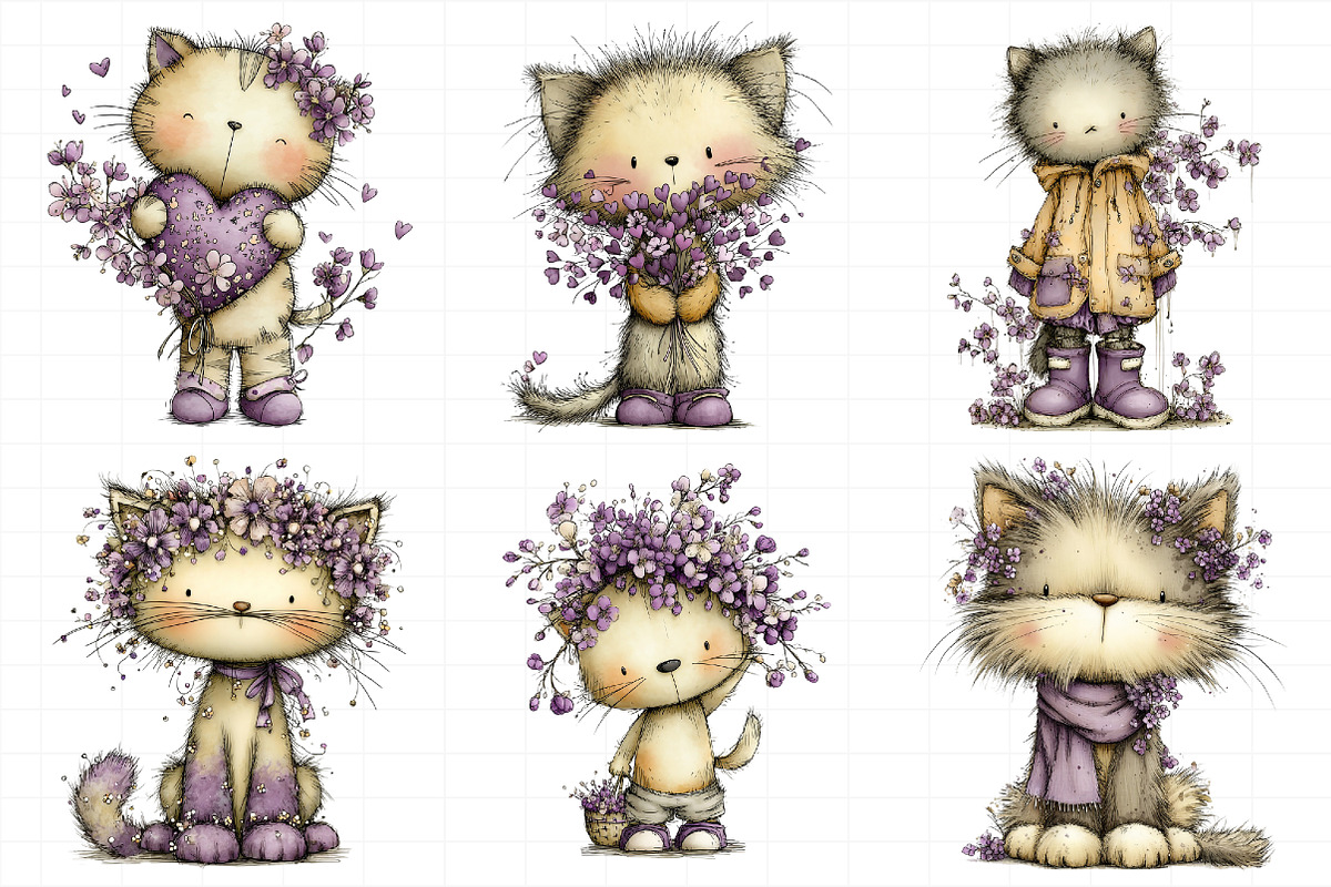 Whimsical Spring Cat Clipart, an Illustration by Daily.Designs (Photo 7 of 7)