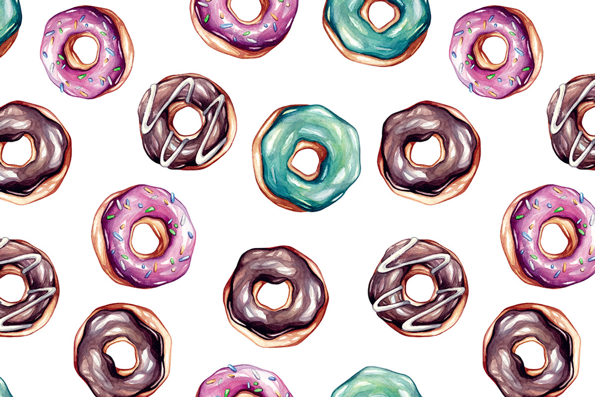 Donuts. Watercolor illustrations., a Food Illustration by Olga Olmix (Photo 5 of 7)