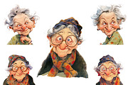 Watercolor Quirky Old Woman Clipart, a Person Illustration by Design Scotch (Thumbnail 2 of 7)