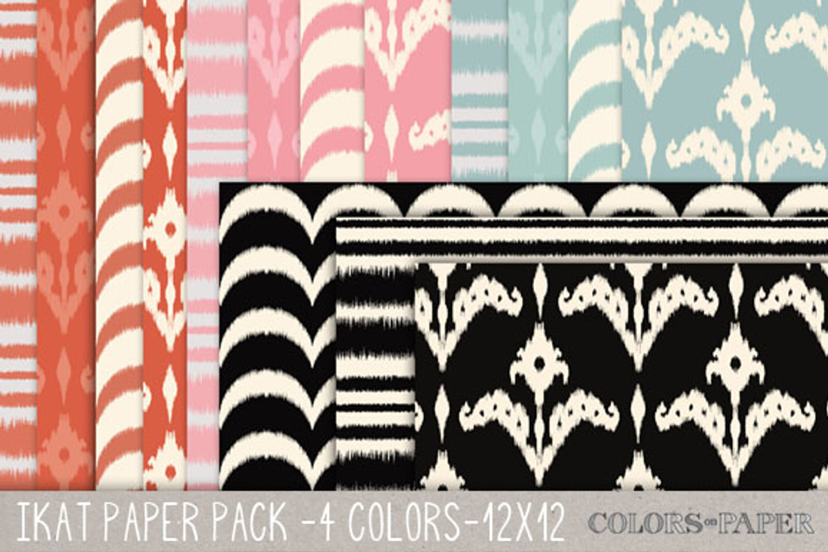 Ikat Digital Papers Pk. in 4 Colors, a Pattern Graphic by Colors on Paper