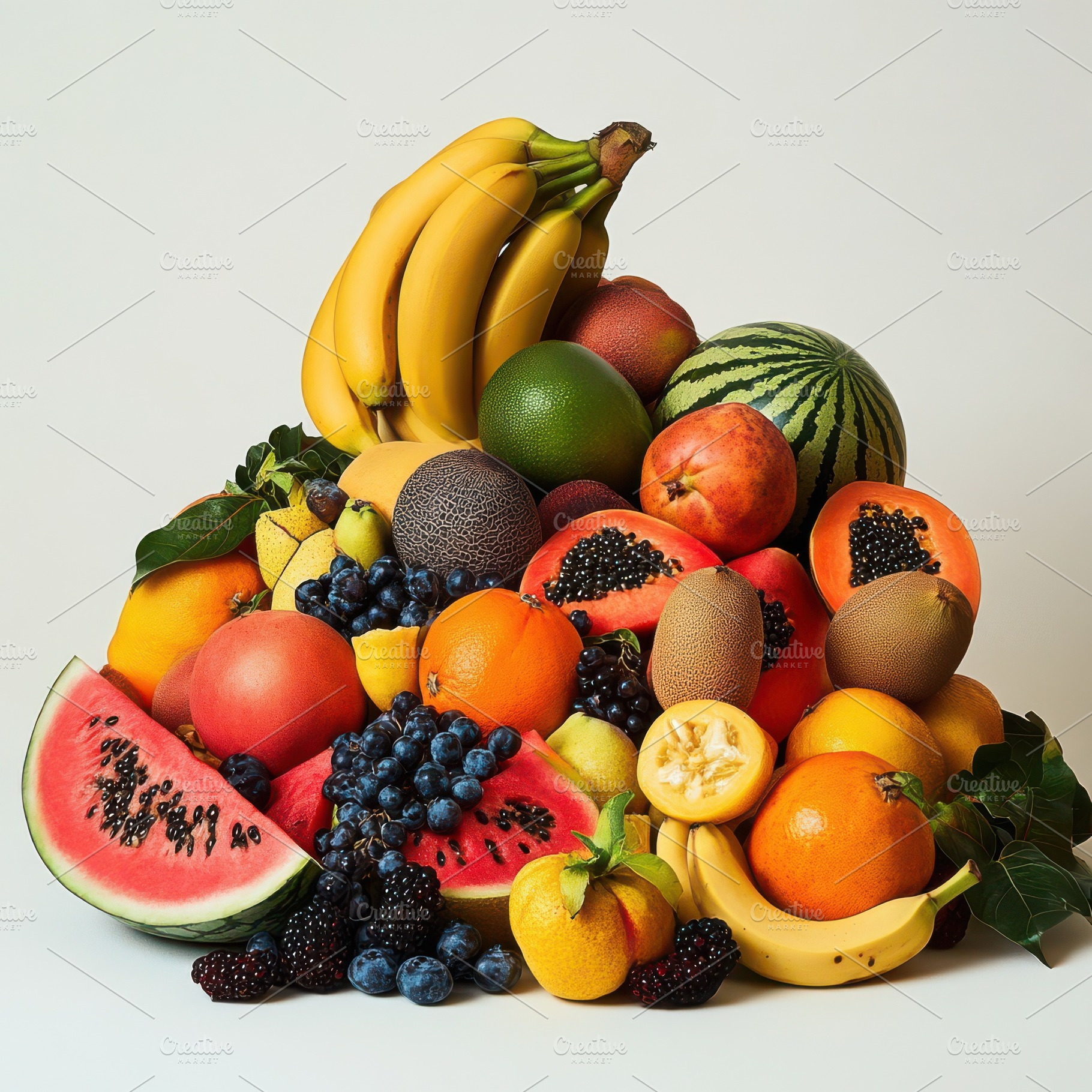 Group of tropical fresh fruits isola, a Food & Drink Photo by Pixeness Studio