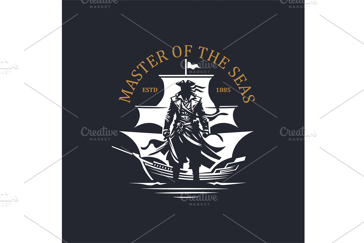 lustrate a emblem-style pirate ship, a Person Illustration by Masterlevsha