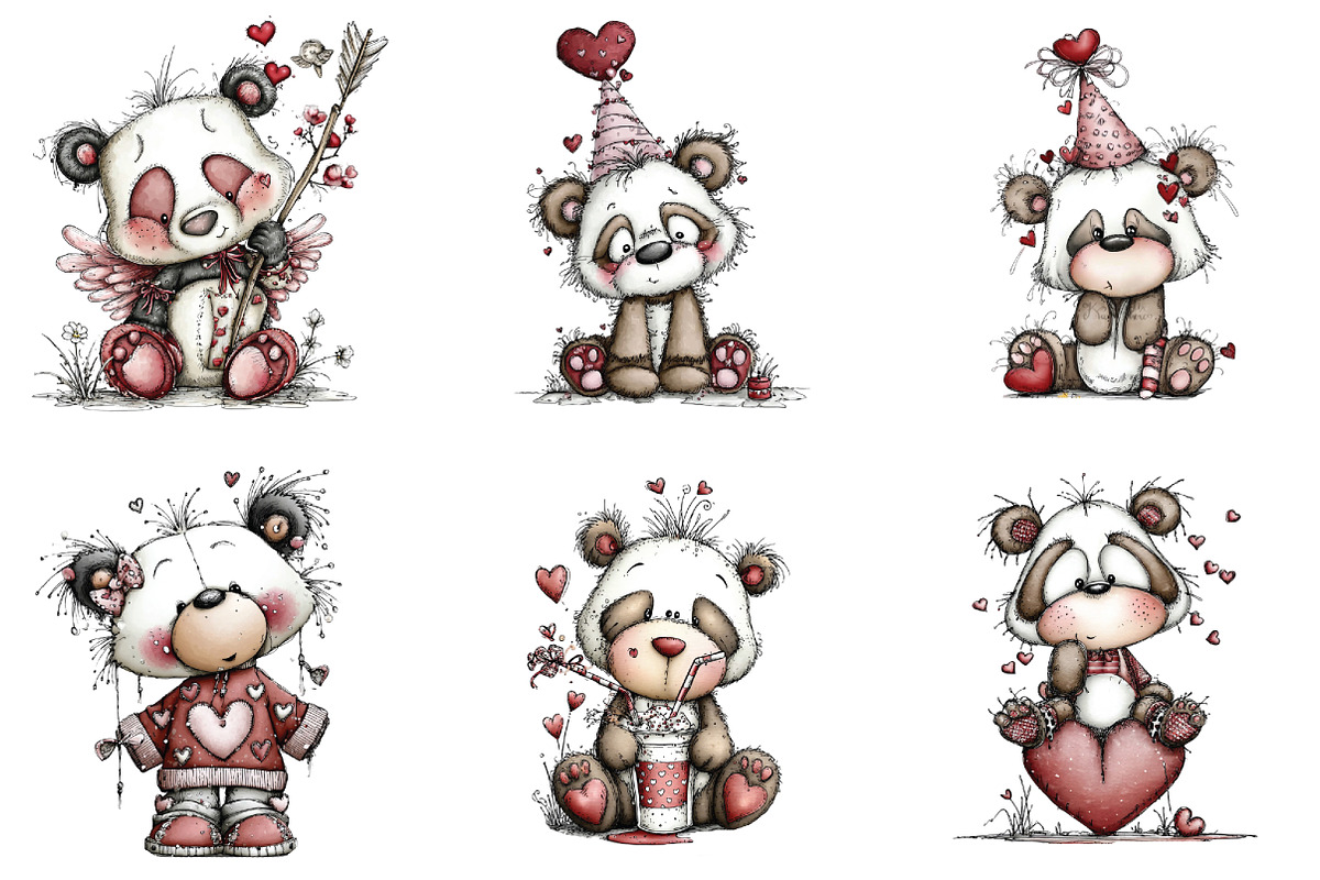Whimsical Panda Valentine Clipart, an Illustration by CraftArtStudio (Photo 4 of 6)