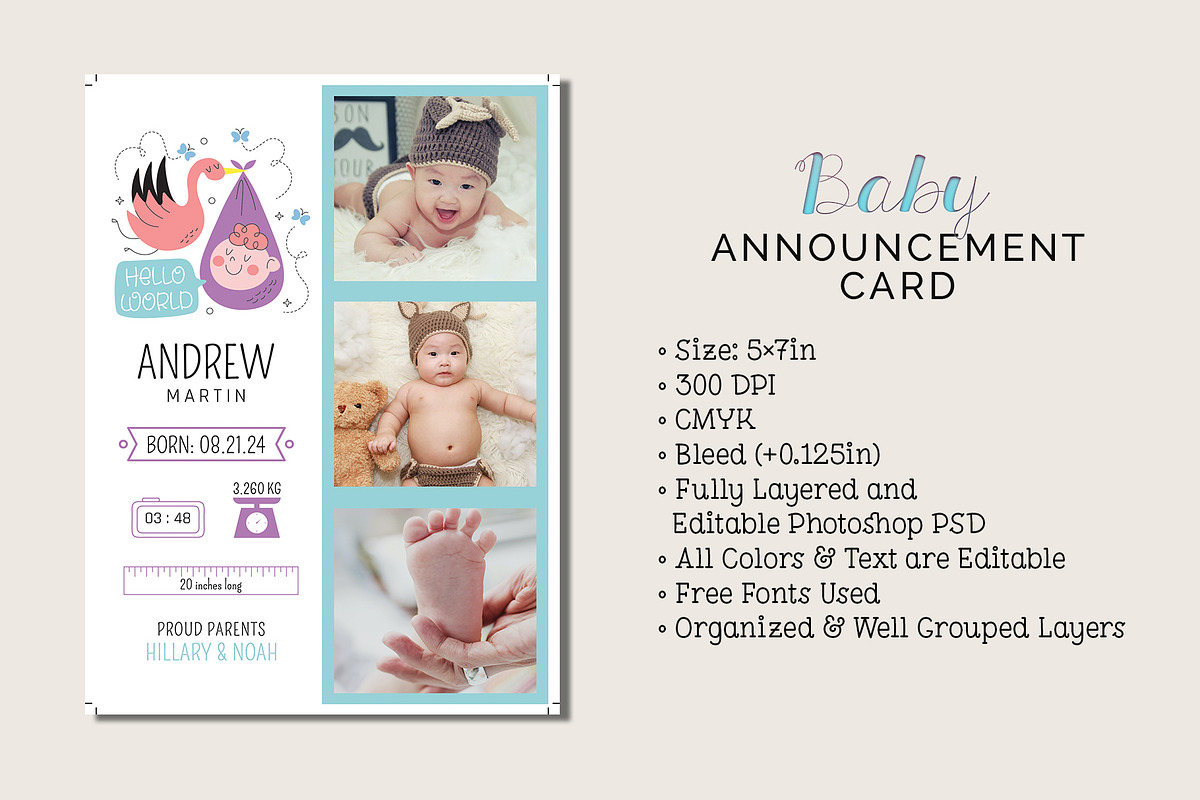 Baby Announcement Card, a Card Template by Cyrah's Collection (Photo 1 of 3)