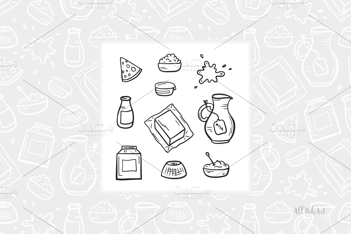 Doodle Dairy Products, a Pattern Graphic by AllNikArt (Photo 3 of 3)