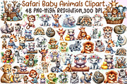 Watercolor Safari Baby Animals Clipa, an Illustration by Sublimation Artist (Thumbnail 1 of 6)