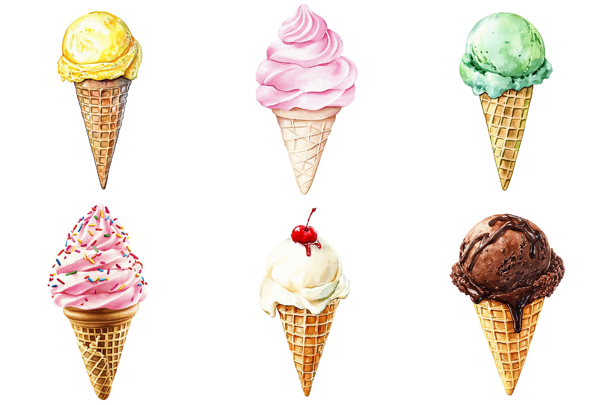 Summer Ice Cream Cones Clipart, an Illustration by Pixels.Craft (Photo 3 of 6)