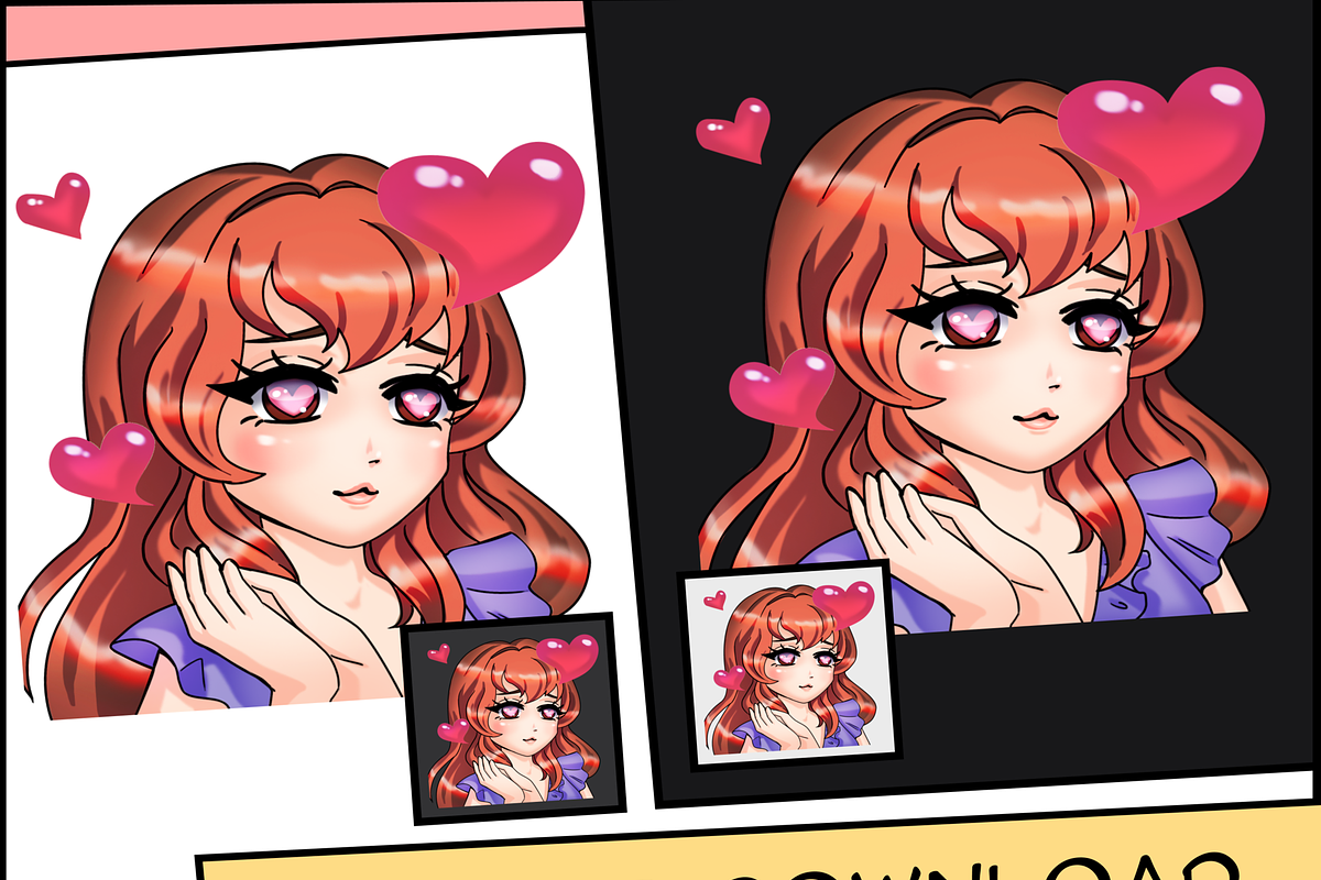 Red Long Hair Chibi Twitch Emotes, an Illustration by Custom Fonts & Patterns (Photo 6 of 9)