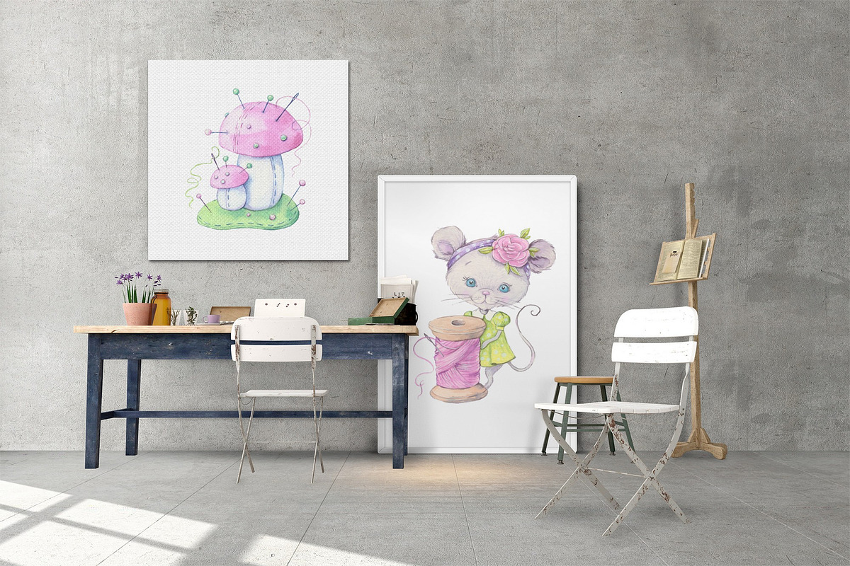 Sewing accessories and sewing mouse, an Illustration by Yuliya Art (Photo 7 of 10)