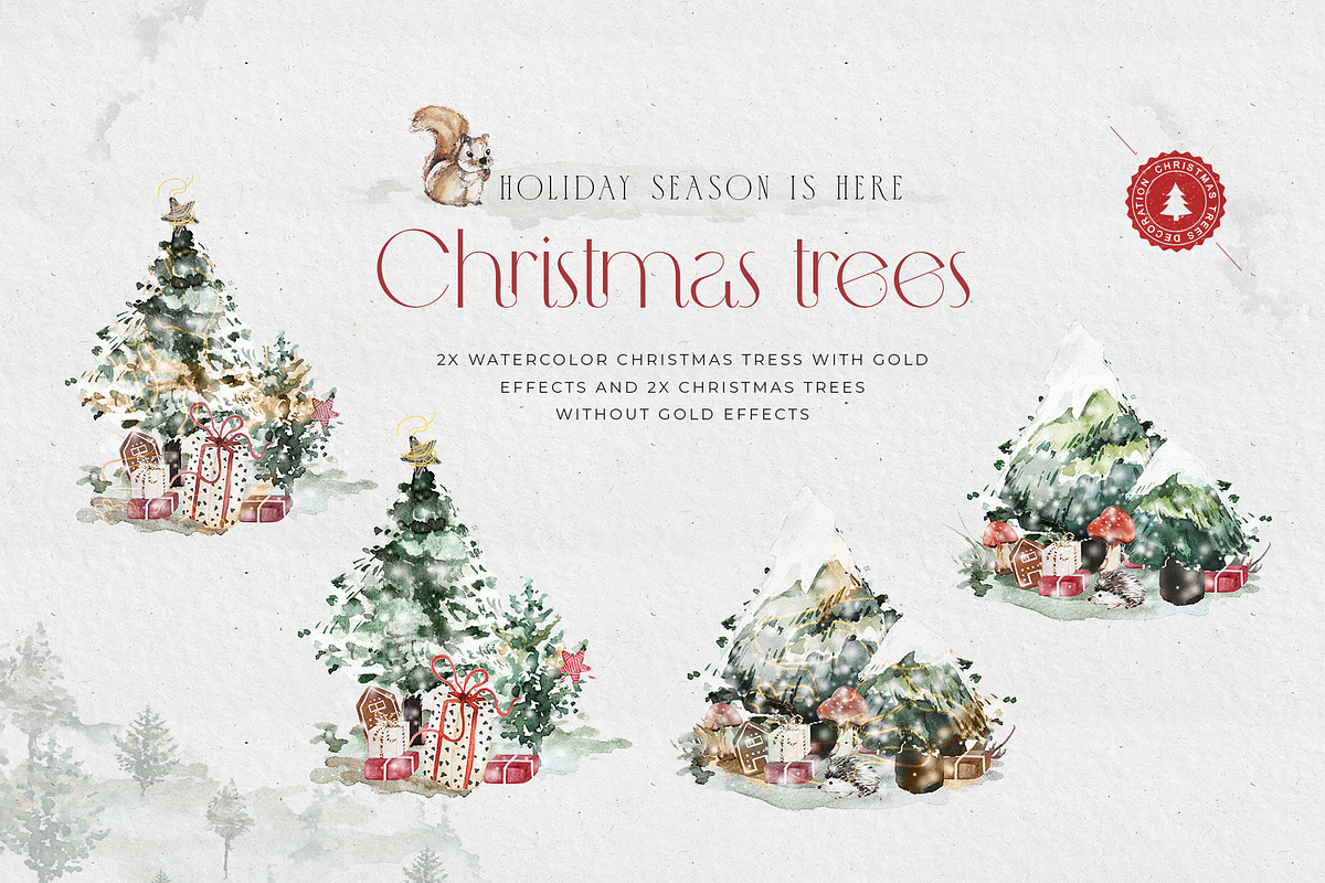 Christmas Watercolor Animals Clipart, an Animal Illustration by WalaPalette (Photo 3 of 11)