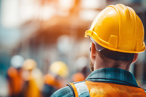 Rear view on construction worker in, an Industrial Photo by MistyDay