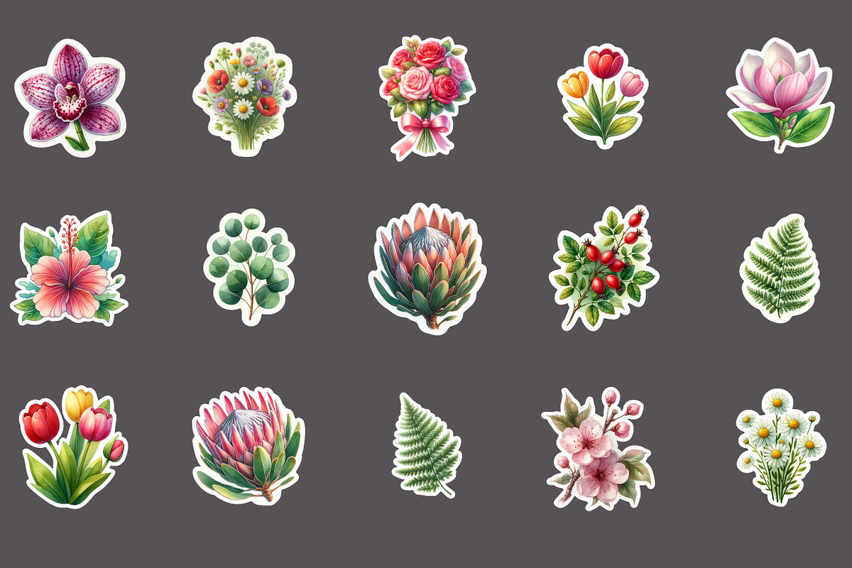 Botanical Flower Sticker Clipart, an Illustration by Designworld (Photo 2 of 3)
