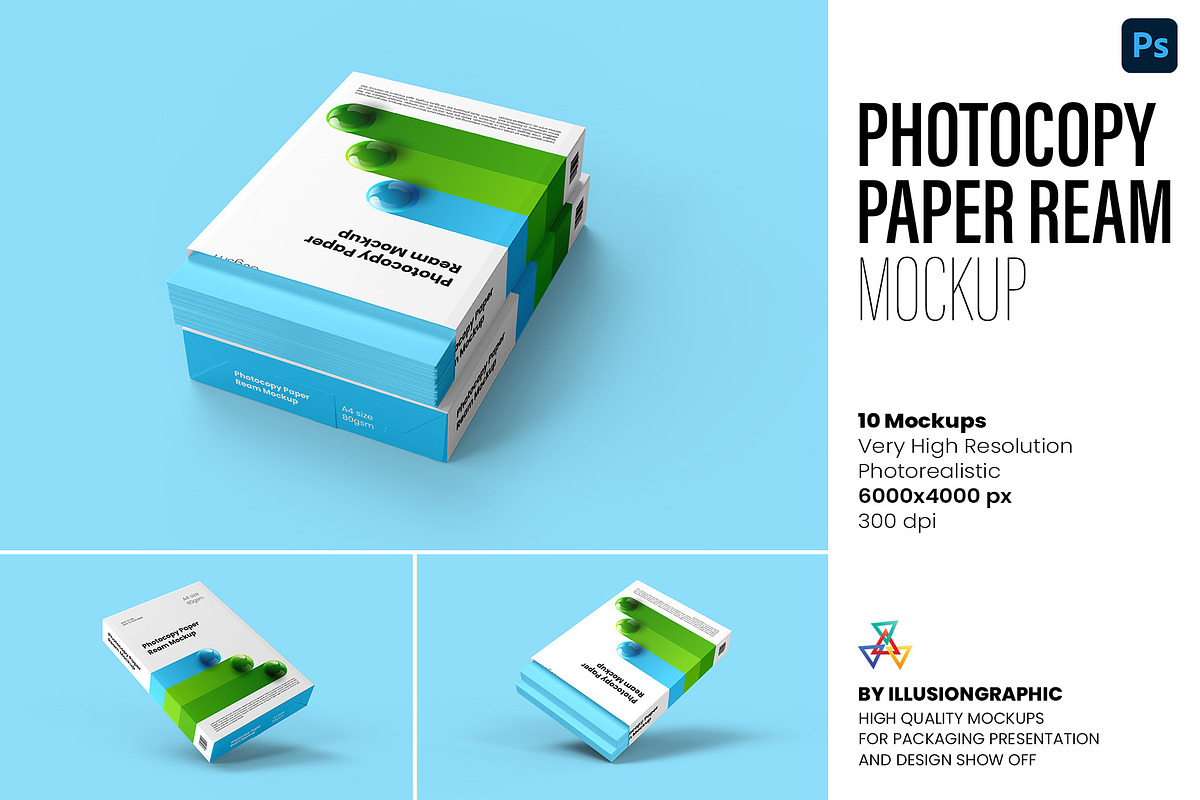 Photocopy Paper Ream Mockup, a Packaging Mockup by Illusiongraphic (Photo 1 of 20)