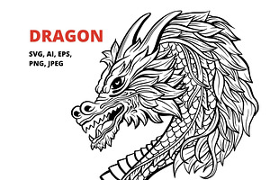 Chinese Dragon SVG Black Outline, an Animal Illustration by ilonitta