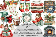 Cozy Christmas Reading Clipart, a Seasonal Illustration by CitraGraphics (Thumbnail 1 of 6)