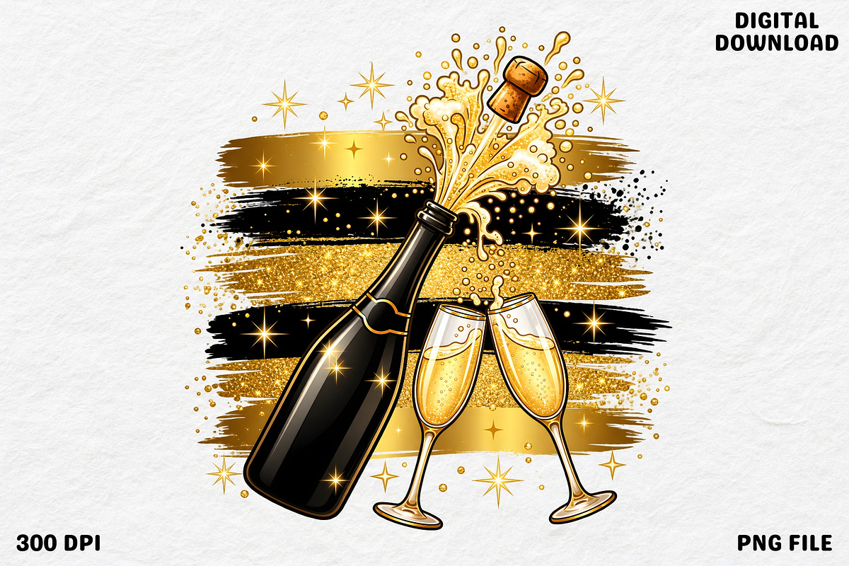 New Year Champagne Celebration PNG, an Object Graphic by Zahyl Studio (Photo 1 of 7)