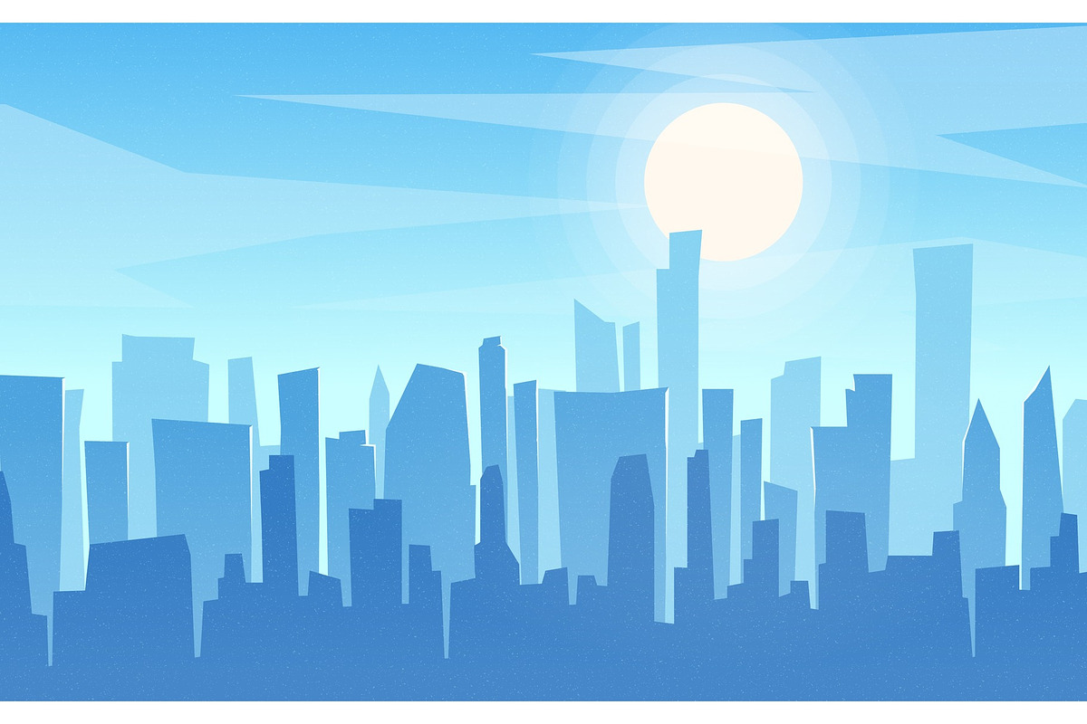 Daytime cartoon flat style cityscape, a Work Illustration by rikkyal