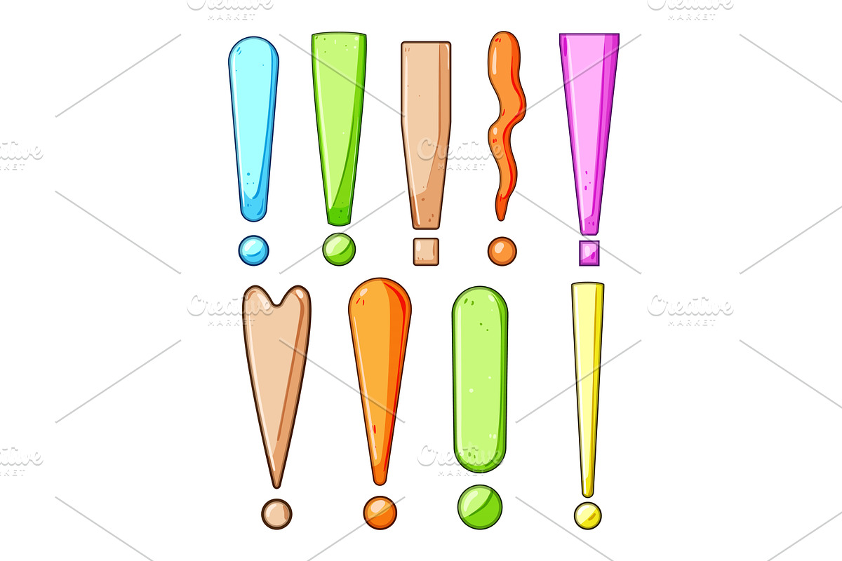 Colorful exclamation marks cartoon, an Object Illustration by pikepicture
