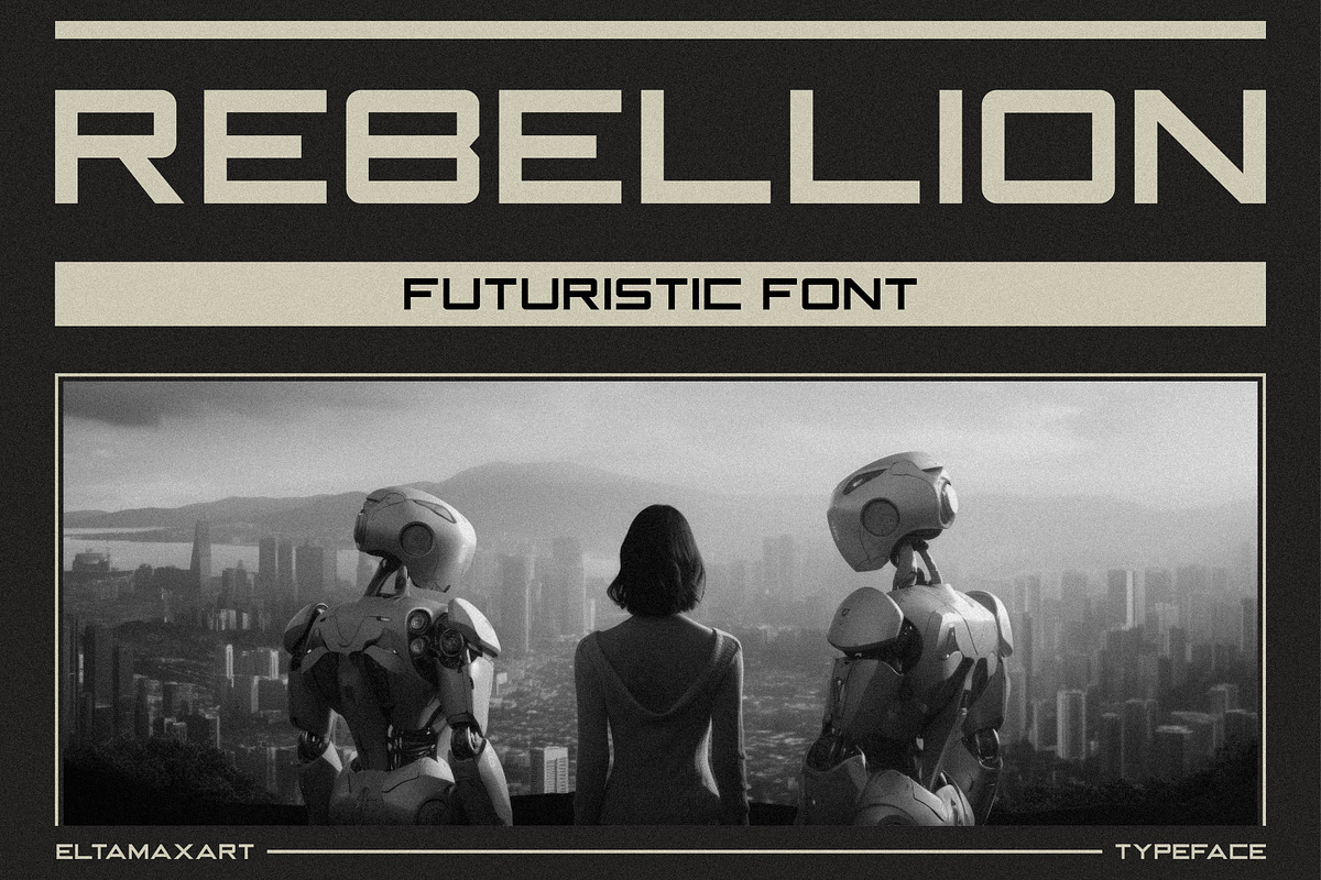 Rebellion Futuristic Font, a Sans Serif Font by EltaMaxArt (Photo 1 of 10)