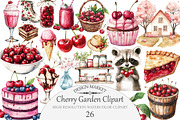 Watercolor Cherry Garden Clipart, an Illustration by Design Market (Thumbnail 1 of 3)