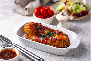 Roasted chicken drumsticks with, a Food & Drink Photo by Yulia Furman