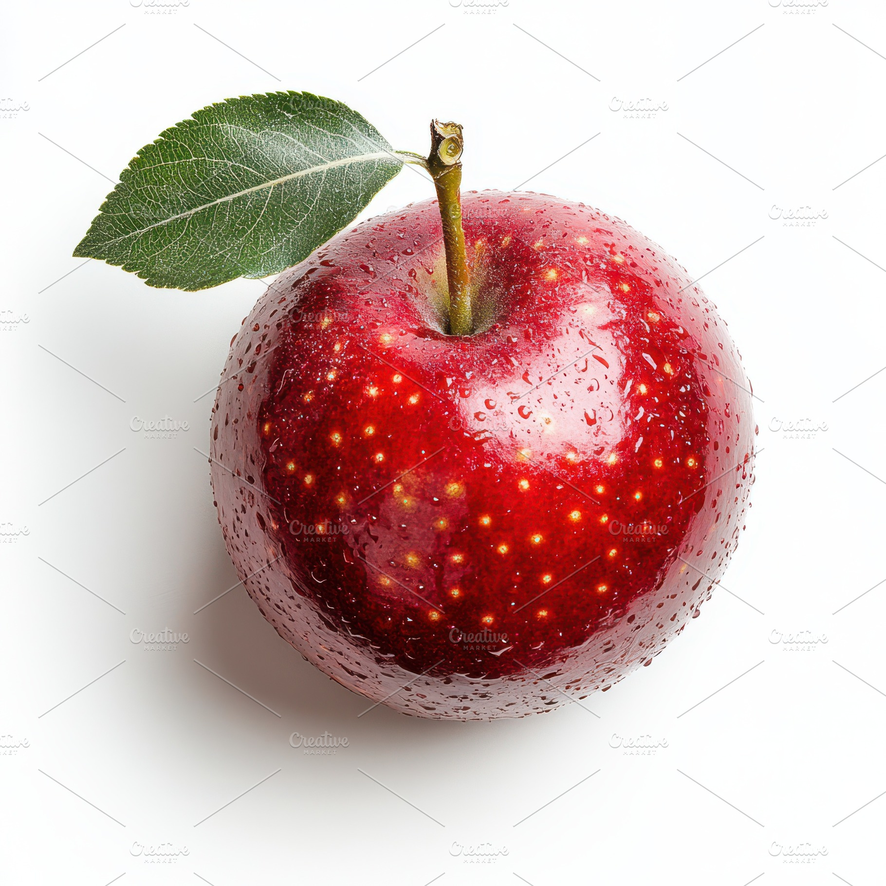 Fresh Red Apple with green leaf isol, a Food & Drink Photo by Pixeness Studio