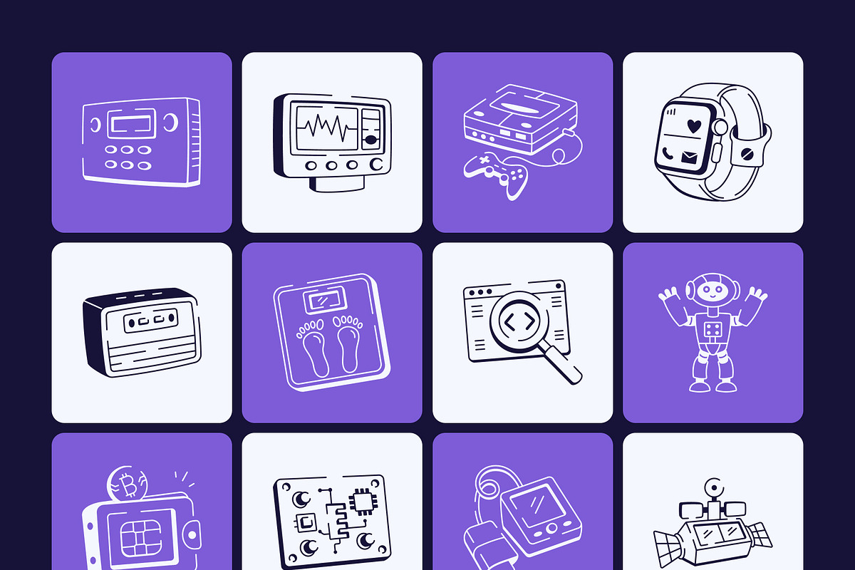 Technology Doodle Icon Set