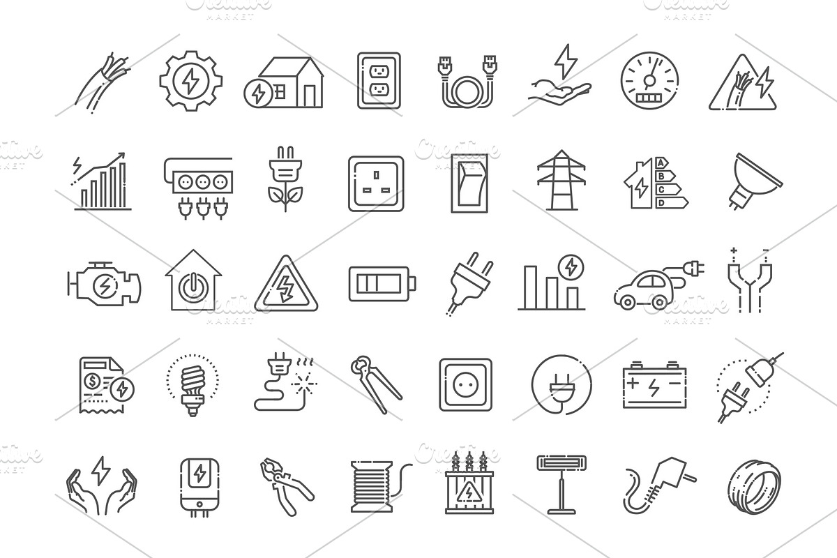 Electricity icons. Power symbols, an Object Illustration by Tettygreen (Photo 2 of 3)