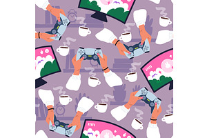 Womens and mens hands with game, a Technology Illustration by Vectorbuum