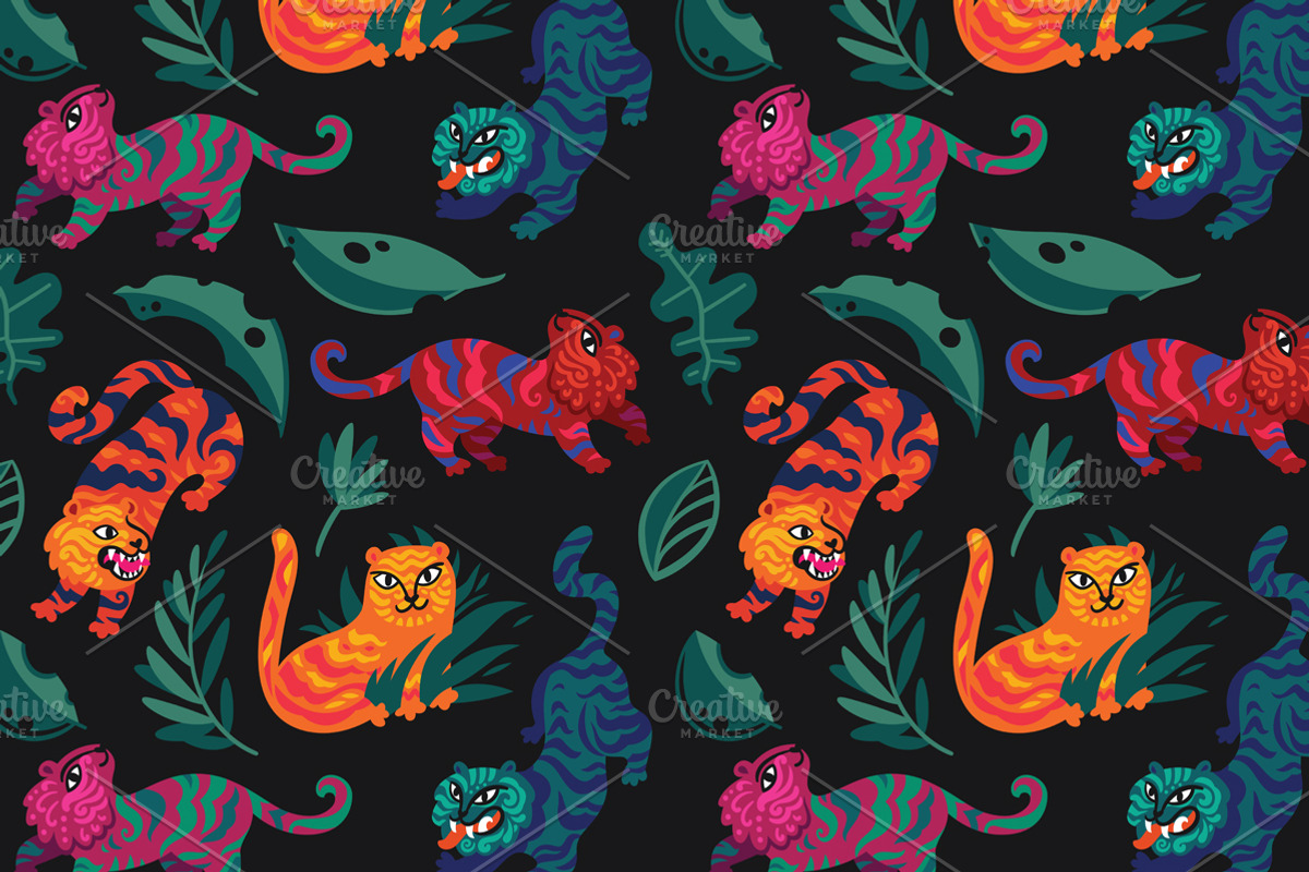 Chinese Tigers, a Pattern Graphic by PenguinHouse (Photo 3 of 12)
