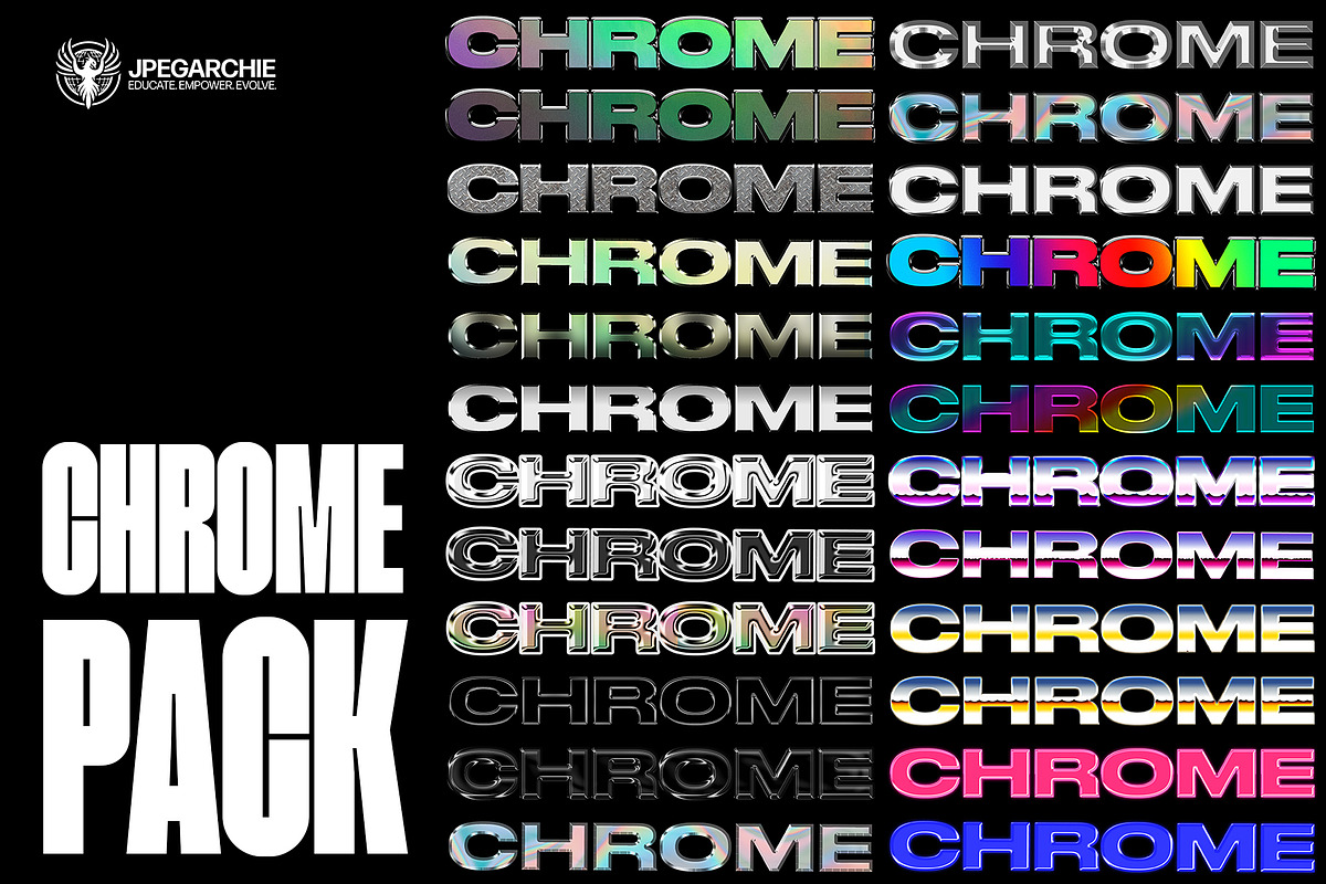 JPEGARCHIE CHROME LAYER STYLES PACK, a Layer Style Add-On by jpegarchie