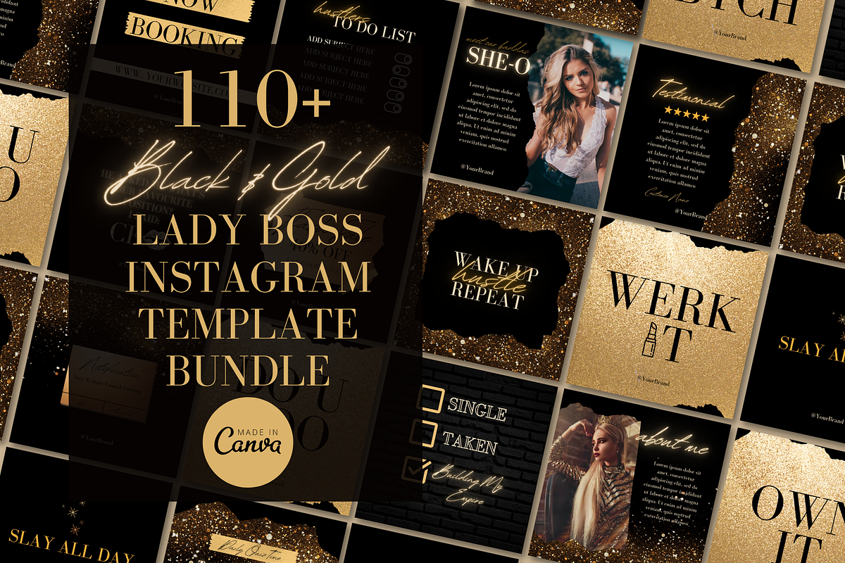 Black & Gold Instagram Templates, a Social Media Template by Faytemplates (Photo 1 of 9)
