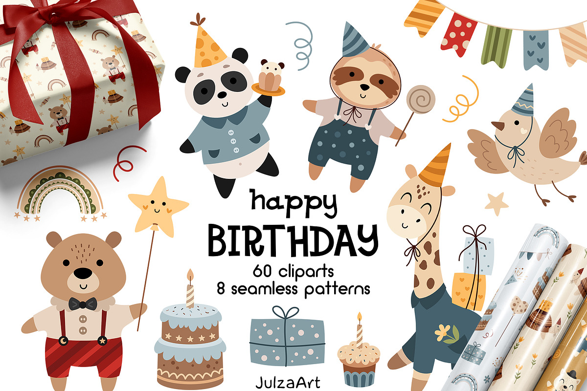 Happy Birthday Collection, an Animal Illustration by JulzaArt (Photo 1 of 9)