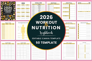 2026 Workout & Nutrition Logbook, a Stationery Template by Shumaya