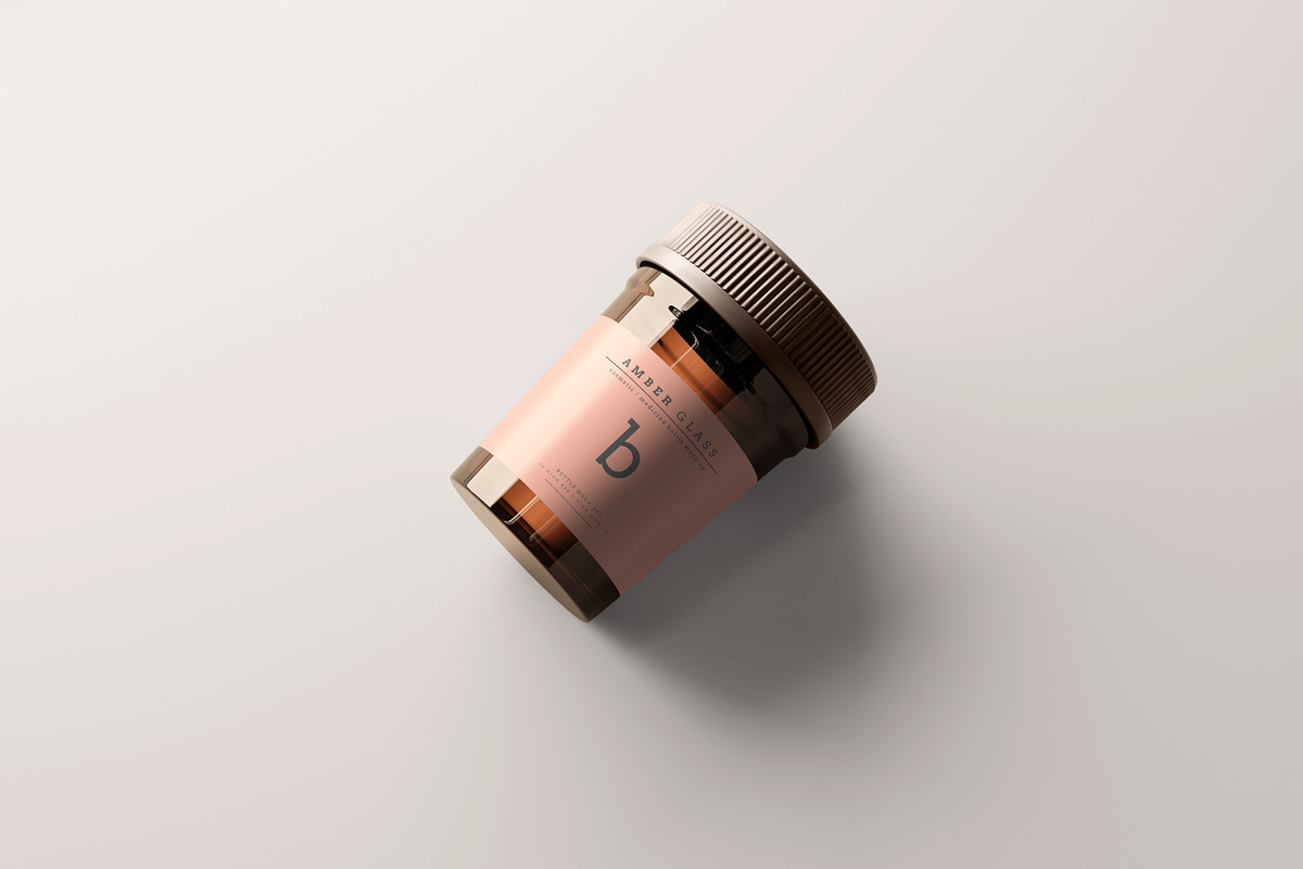 Amber Glass Pills Bottle Mockups, a Cups & Container Mockup by pmvch (Photo 11 of 20)