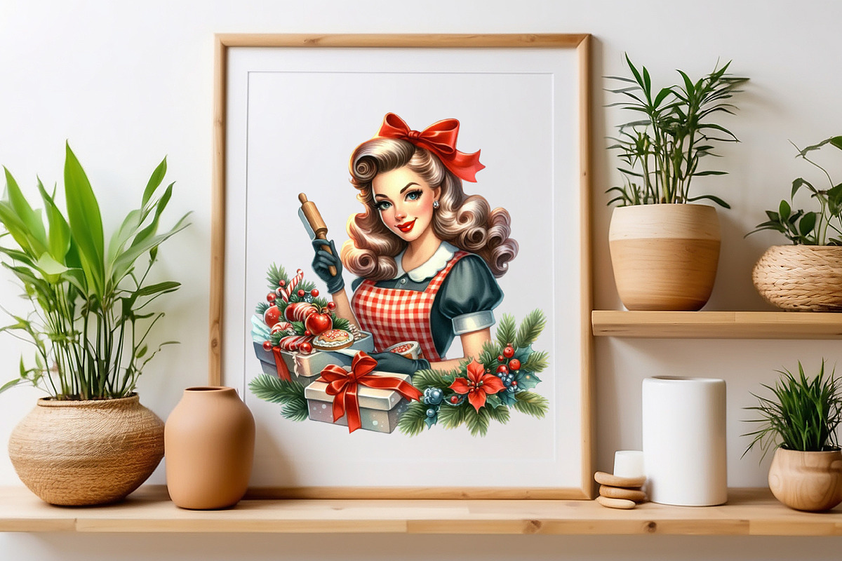 Christmas Pin Up House Wife Clipart, a Seasonal Illustration by Craft Nest (Photo 4 of 5)