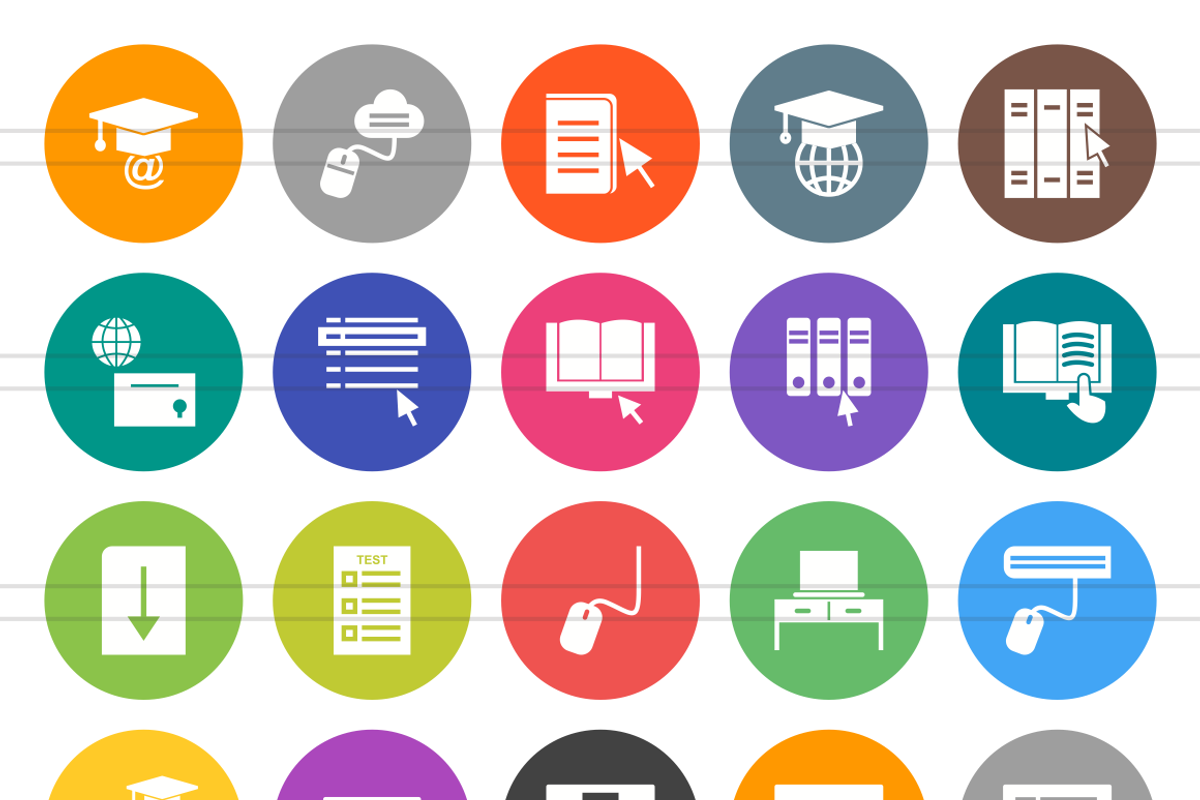 50 E Learning Flat Round Icons, a Graphic by IconBunny