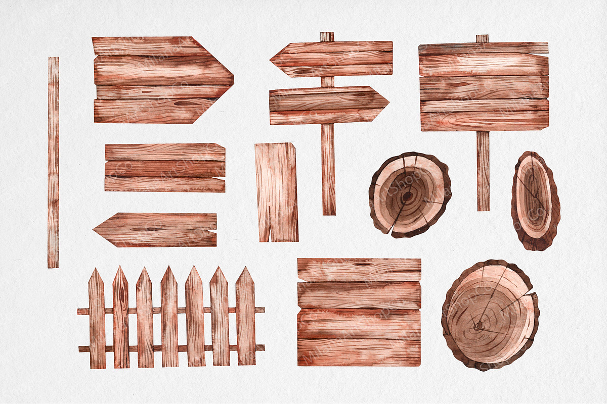 Watercolor Wooden Signs Clipart, a Texture Illustration by MilanaDesignShop (Photo 2 of 4)