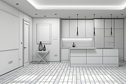 3D Living Room Kitchen Interior, an Architecture 3D Model by Giimann (Thumbnail 7 of 9)