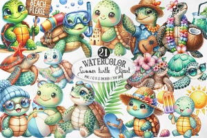 Summer Turtle Sticker Clipart, an Illustration by Designking