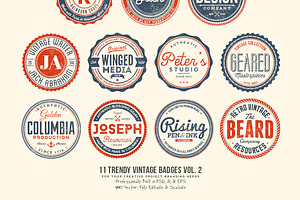 11 Trendy Vintage Badges Volume 2