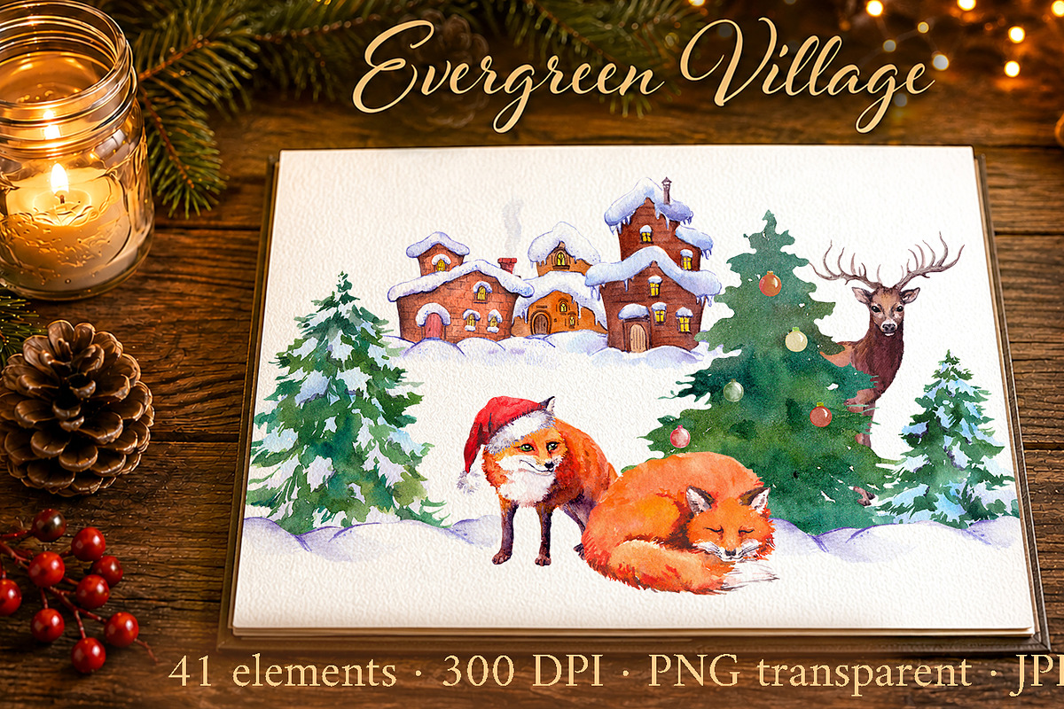 Christmas Woodland Watercolor Set, a Seasonal Illustration by Where summer is (Photo 1 of 11)