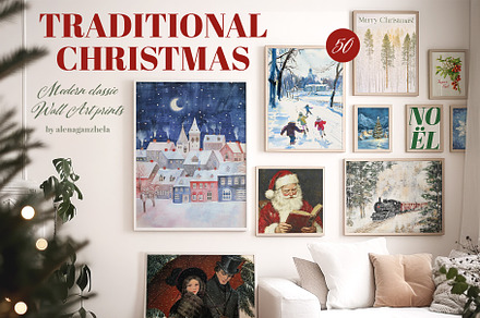 TRADITIONAL CHRISTMAS Art Prints, a Background Graphic by alenaganzhela