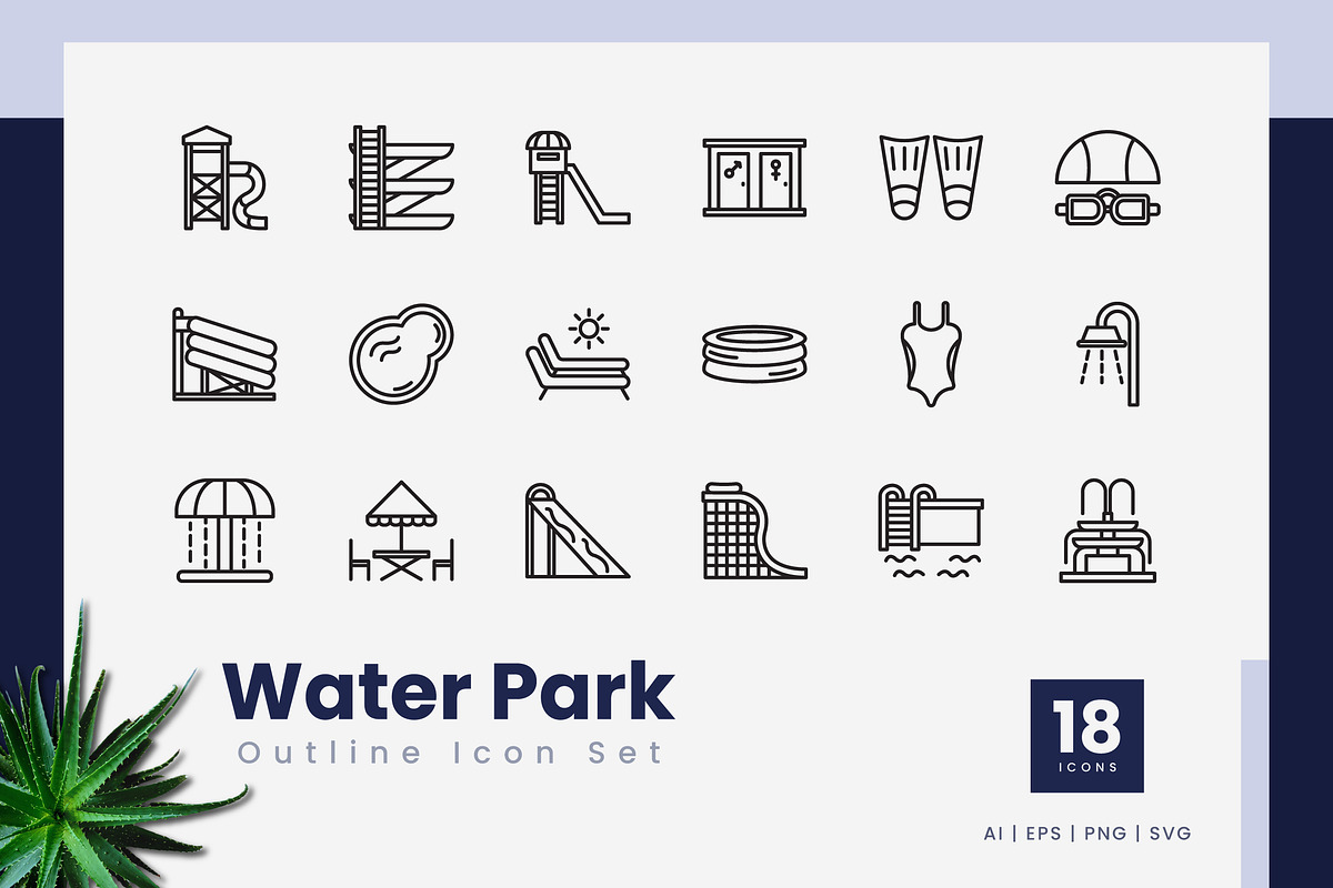 Water Park Outline Icons, an Outline Icon by Zeer Graphic (Photo 2 of 2)
