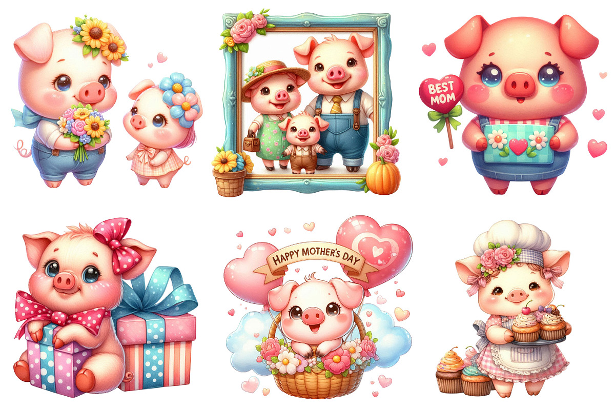 Pig Mother's Day Clipart., a Graphic by CitraGraphics (Photo 2 of 3)
